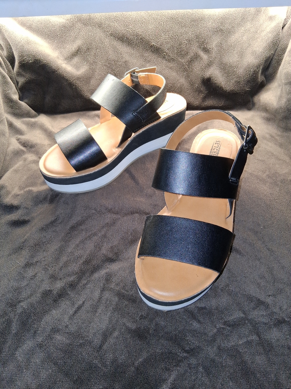 Seychelles Black Double-Strap Platform Sandals